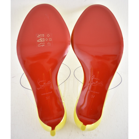 Christian Louboutin Just Nothing 85 Citrus Yellow PVC Sandal Mule Heel Pump 37 - Picture 11 of 11